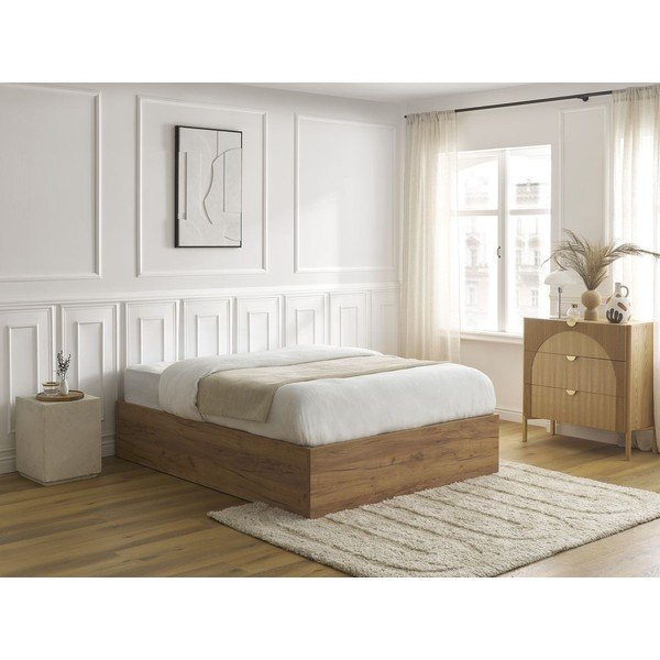 Smeđi bračni krevet od iverice u dekoru breze s prostorom za odlaganje/bez uzglavlja s podnicom 140x190 cm Mara – Bobochic Paris-image-1