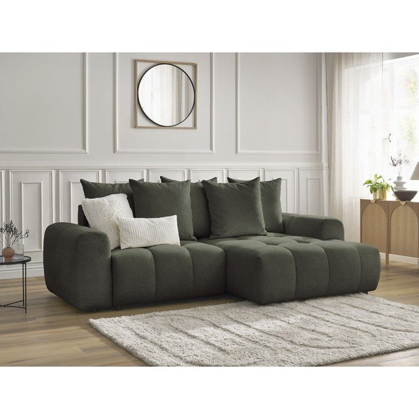 Kaki zelena sklopiva/s prostorom za odlaganje kutna garnitura od šenila (s desnim kutom/s ležaljkom) Roxelane – Bobochic Paris-image-3