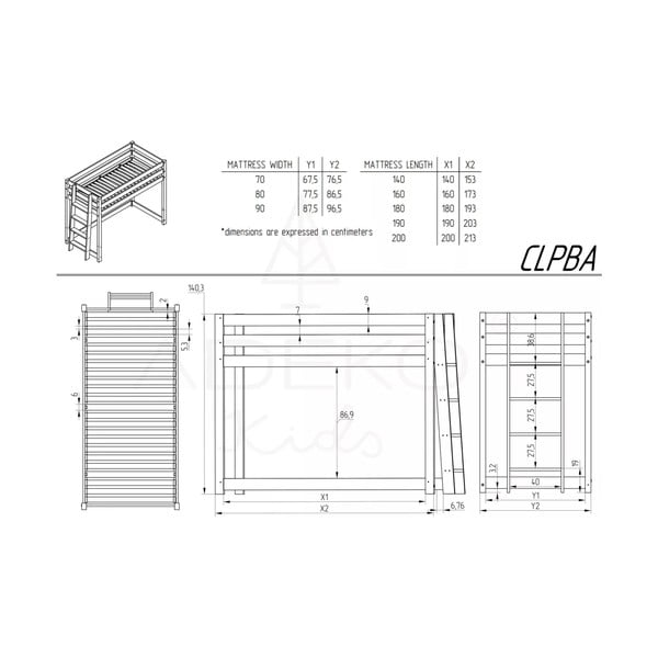 Povišeni dječji krevet od borovine 70x160 cm CLPBA - Adeko-image-3