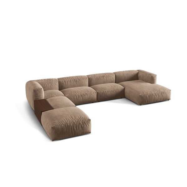 Svjetlo smeđa baršunasti kutna garnitura (s lijevim kutom/u obliku slova "U") Martina – Micadoni -image-1