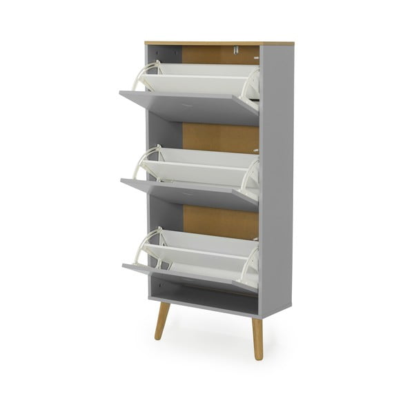 Sivi ormarić za cipele s nogama od hrastovog drva s 3 pregrade Tenzo Dot-image-3