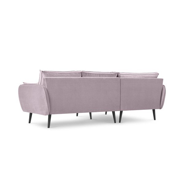 Svijetloružičasta baršunasta kutna garnitura s crnim nogama Kooko Home Lento, lijevi kut-image-3