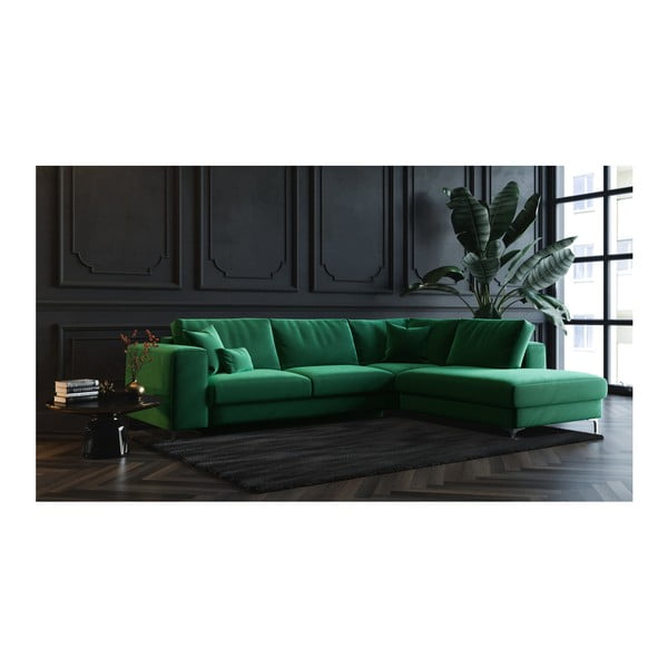 Tamnozelena baršunasta kutna garnitura na razvlačenje Devichy Rothe, desni kut-image-3