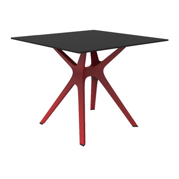 Blagovaonski stol s crvenim nogama i crnom pločom pogodan za vanjski Resol Vela, 90 x 90 cm