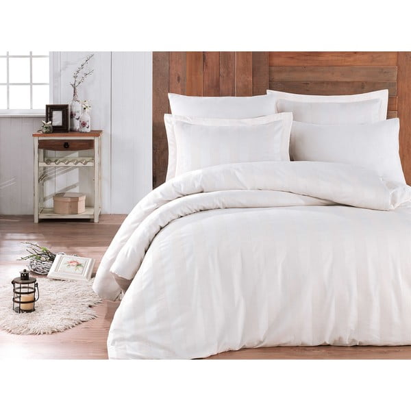 Bijela bračna posteljina s plahtom od pamučnog satena Hobby Wafel, 200 x 220 cm