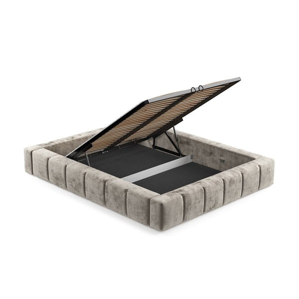 Bež tapecirani bračni krevet s prostorom za pohranu s podnicom 200x200 cm Aruba L – Maison de Rêve-image-4