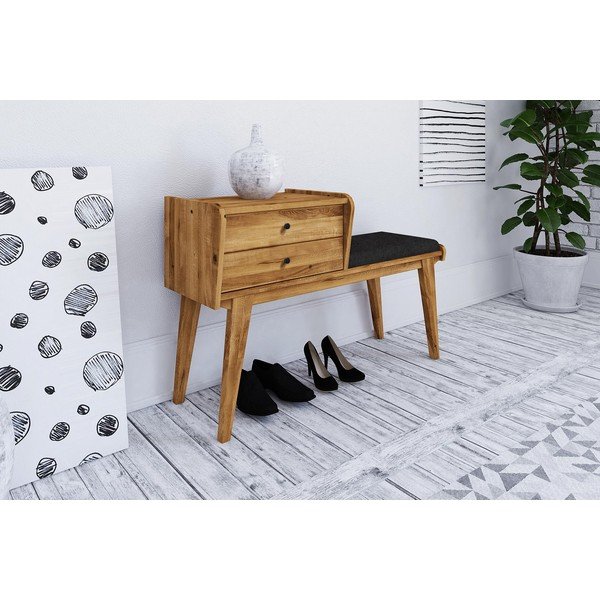 Klupa s ladicama u hrastovom drvu sa sivim sjedištem Retro - The Beds-image-1