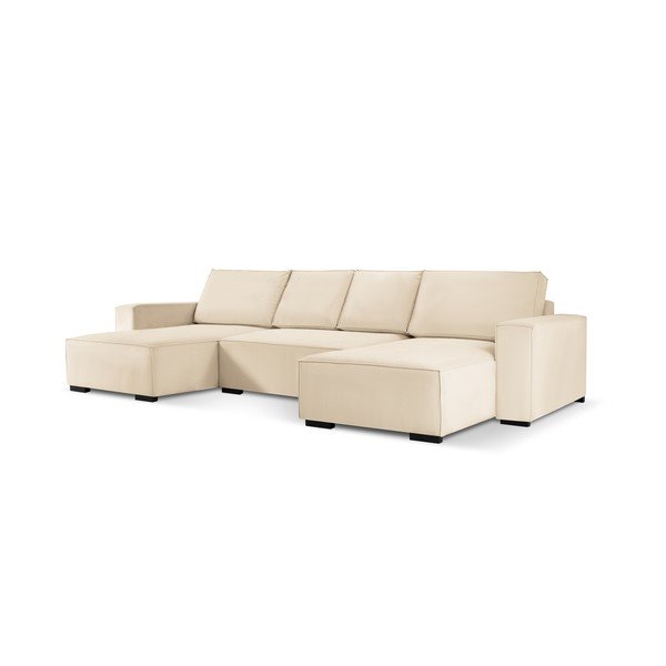 Bež baršunasti kauč na razvlačenje "U" oblika Mazzini Sofas Azalea-image-2