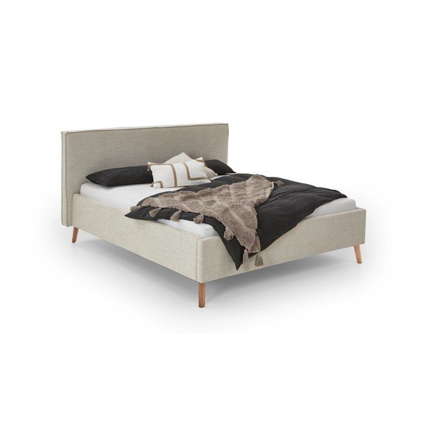 Krem tapecirani bračni krevet s prostorom za odlaganje s podnicom 160x200 cm Riva – Meise Möbel-image-4