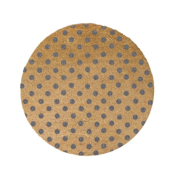 Siva okrugla prostirka od prirodnog kokosovog vlakna Artsy Doormats Dots, ⌀ 70 cm