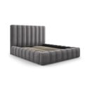 Sivi tapecirani bračni krevet s prostorom za pohranu s podnicom 200x200 cm Kelp - Micadoni Home