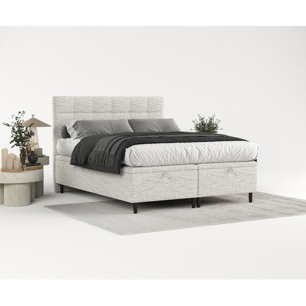 Svijetlo sivi tapecirani bračni krevet s prostorom za pohranu 160x200 cm Senses – Maison de Rêve-image-1