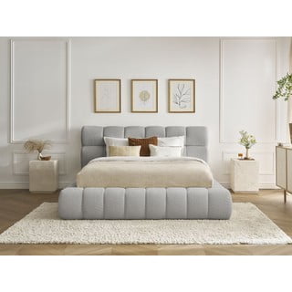 Svijetlo sivi tapecirani bračni krevet s prostorom za odlaganje s podnicom 180x200 cm Mont Blanc – Bobochic Paris