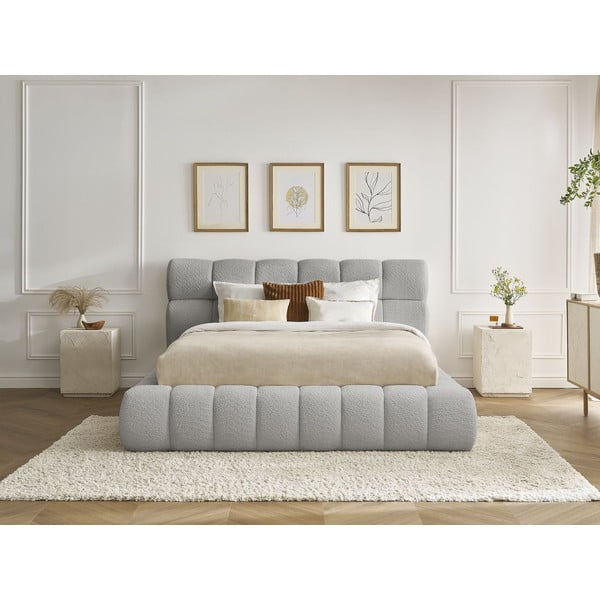 Svijetlo sivi tapecirani bračni krevet s prostorom za odlaganje s podnicom 180x200 cm Mont Blanc – Bobochic Paris-image-1