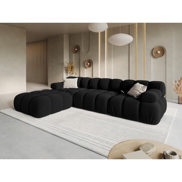 Crna baršunasta kutna garnitura Bellis – Micadoni Home-image-1