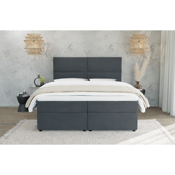 Sivi boxspring krevet s prostorom za odlaganje 160x200 cm Rico – Ropez-image-3