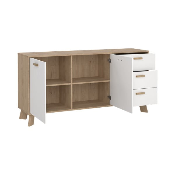 Bijela/u prirodnoj boji komoda u dekoru hrasta 147x73x39 cm Ikast – Tvilum-image-3