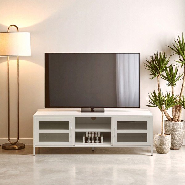 Bijela željezna TV komoda 150x50x45 cm Acier – Premier Housewares-image-1