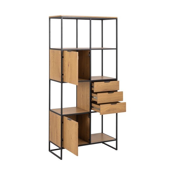 Crna polica za knjige u dekoru hrasta 85x183 cm Swindon - Actona-image-3