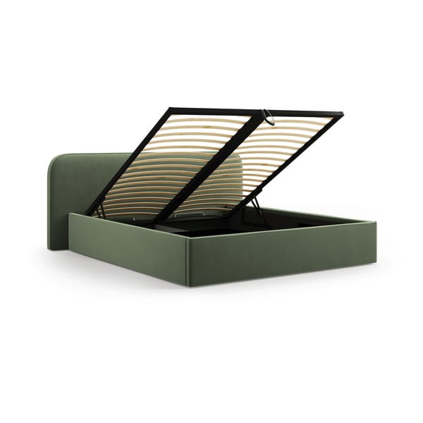 Zeleni tapecirani bračni krevet s prostorom za odlaganje s podnicom 160x200 cm Elizabeth – Micadoni -image-2