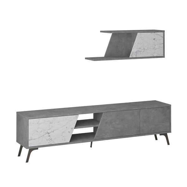 Bijelo-sivi TV stol u dekoru mramora 180x48 cm Fiona - Kalune Design