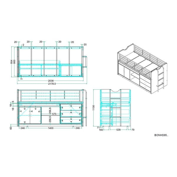Bijeli/sivi podignuti dječji krevet s prostorom za odlaganje s podnicom 90x200 cm Bonny – Vipack-image-2