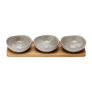 Set od 3 porculanske zdjele za posluživanje s pladnjem Ladelle Artisan Shallow