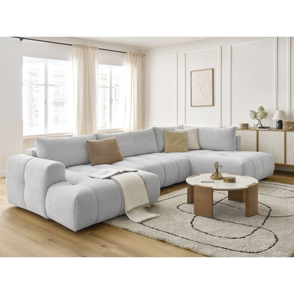 Svijetlo siva sklopiva/s prostorom za odlaganje kutna garnitura (s desnim kutom/u obliku slova "U") Fuji – Bobochic Paris-image-1