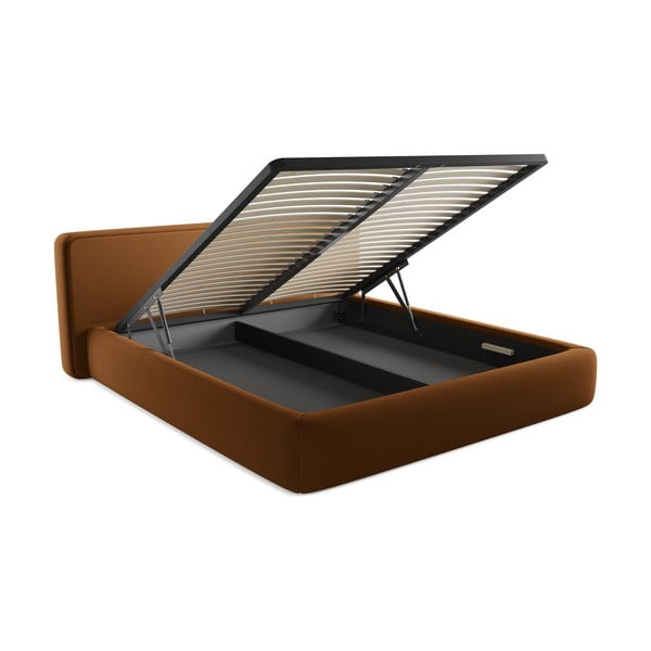 Tapecirani bračni krevet s prostorom za odlaganje s podnicom 180x200 cm boje terakote Kiana – Makamii-image-3