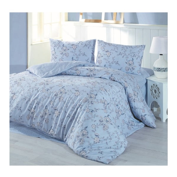 Posteljina s plahtama Flo Blue bračni krevet, 220 x 240 cm