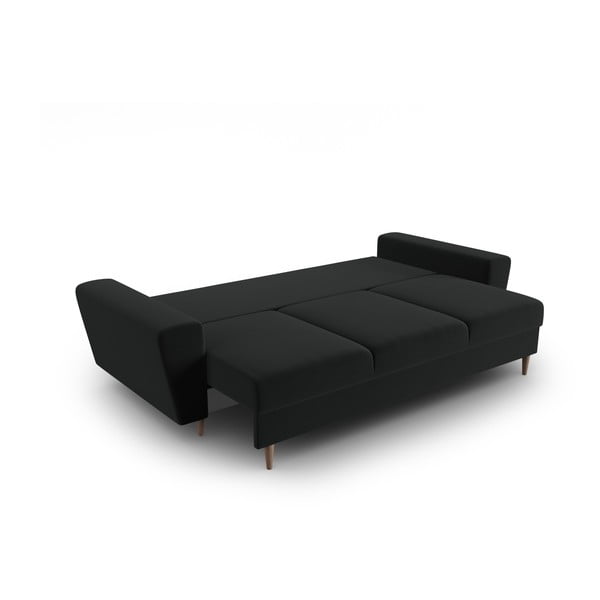 Crna baršunasti sklopiva/s prostorom za odlaganje sofa 235 cm Kyoto – Cosmopolitan Design-image-2