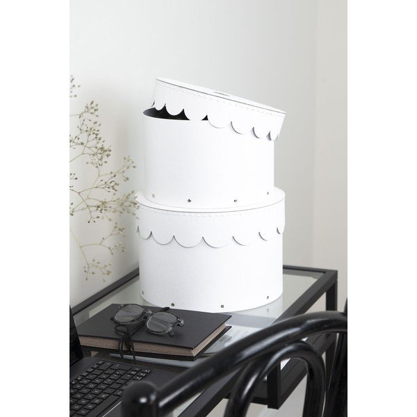 Bijele kartonske kutije za pohranu u setu  2 kom s poklopcem ø 26x17,5 cm Wilma Paper Laminate – Bigso-image-2