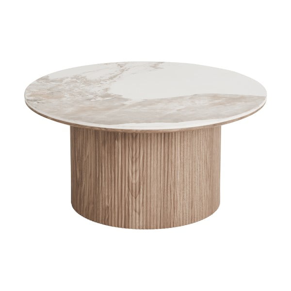 Bež/u prirodnoj boji okrugao stolić za kavu s pločom stola u mramornom dekoru ø 80 cm Athens – House Nordic