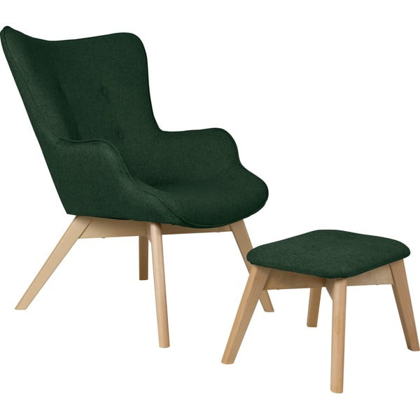 Tamno zelena fotelja s naslonjačem za noge Niko – Ropez