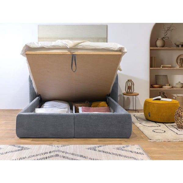 Svijetlo sivi tapecirani bračni krevet s prostorom za pohranu s podnicom 160x200 cm Louise - Bobochic Paris-image-4