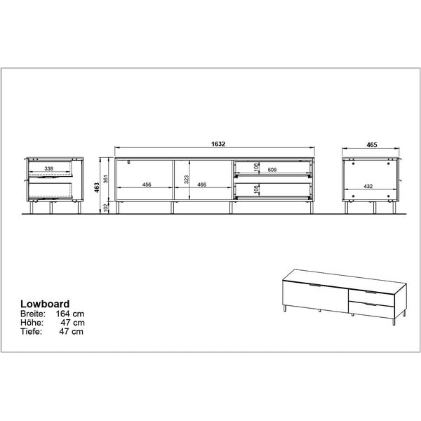 Sivo-bež TV stol u dekoru oraha 164x47 cm California - Germania-image-3