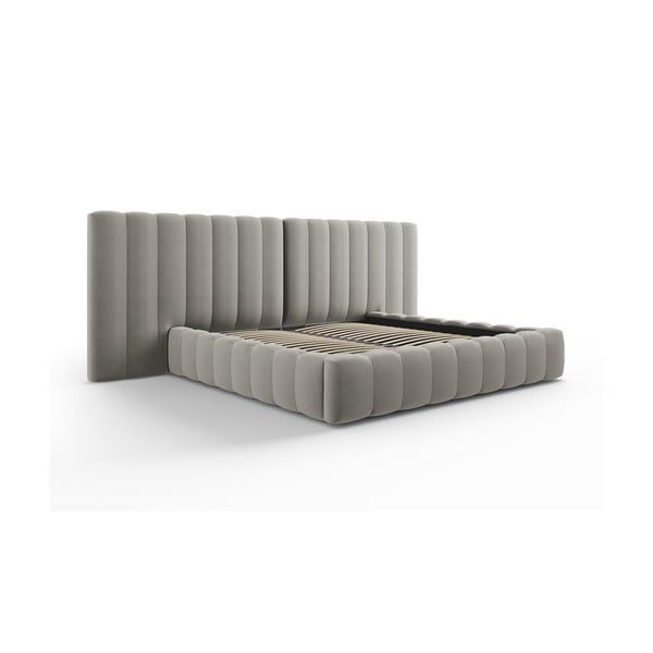 Sivi tapecirani bračni krevet s prostorom za pohranu s podnicom 180x200 cm Gina – Milo Casa