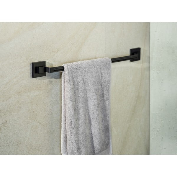 Crni samoljepljiv držač za ručnike od nehrđajućeg čelika Quadro – Wenko-image-1