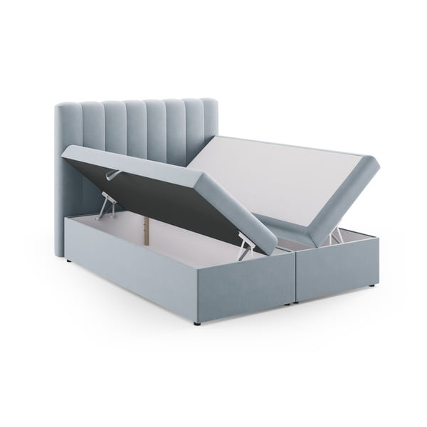 Svijetlo plavi boxspring krevet s prostorom za pohranu 160x200 cm Gina – Milo Casa-image-3