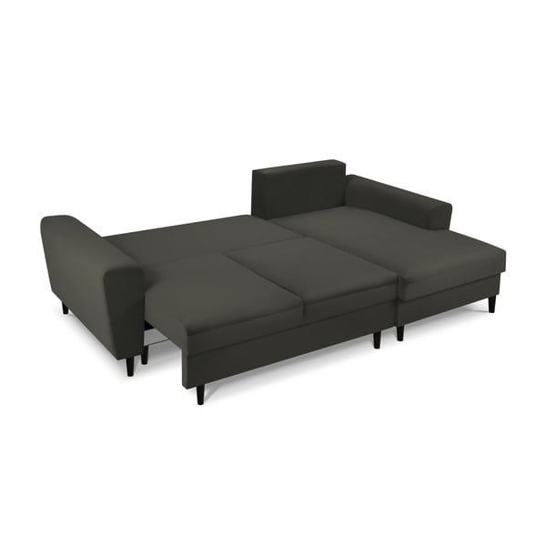 Crna sklopiva/s prostorom za odlaganje kutna garnitura od samta (s desnim kutom/s ležaljkom) Kyoto – Cosmopolitan Design-image-2