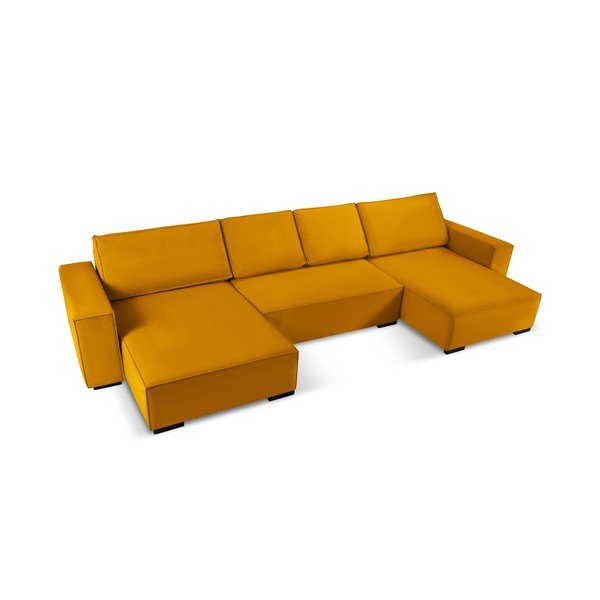 Žuti baršunasti kauč na razvlačenje "U" oblika Mazzini Sofas Azalea-image-4