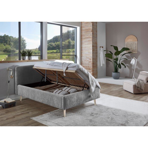 Sivi tapecirani bračni krevet s podnicom 140x200 cm Mattis – Meise Möbel-image-1