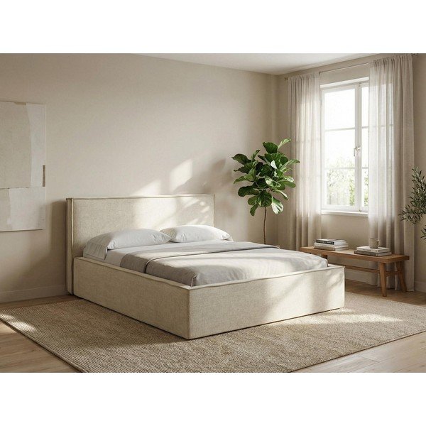 Tapecirani bračni krevet s prostorom za odlaganje s podnicom 160x200 cm boje terakote Anani – Makamii-image-1