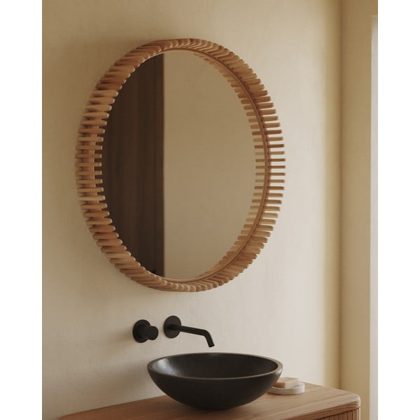 Zidno ogledalo s okvirom od masivnog drveta ø 60 cm Polke – Kave Home-image-4
