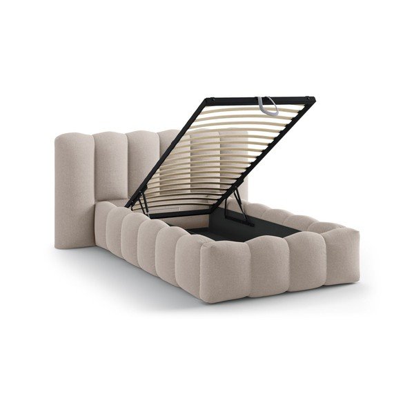 Svjetlo smeđi tapecirani krevet s prostorom za odlaganje s podnicom 90x200 cm Lupine – Micadoni -image-1