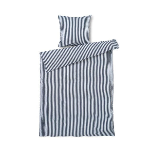 Bijelo-tamno plava posteljina za krevet za jednu osobu od krepa 140x200 cm Bæk&Bølge – JUNA