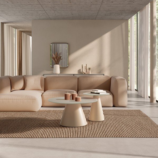 Krem okrugli stolići za kavu u setu 2 kom sa staklenom pločom stola ø 80 cm Vida – MOME-image-1