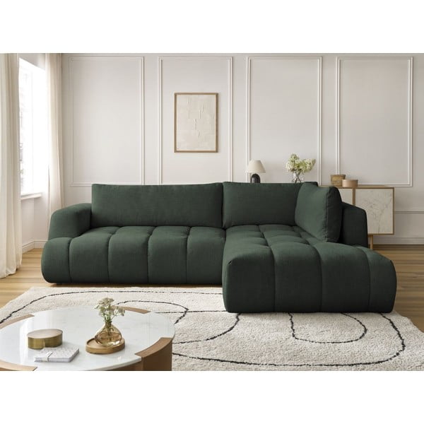 Zelena sklopiva/s prostorom za odlaganje kutna garnitura (s desnim kutom/u obliku slova L) Fuji – Bobochic Paris-image-1