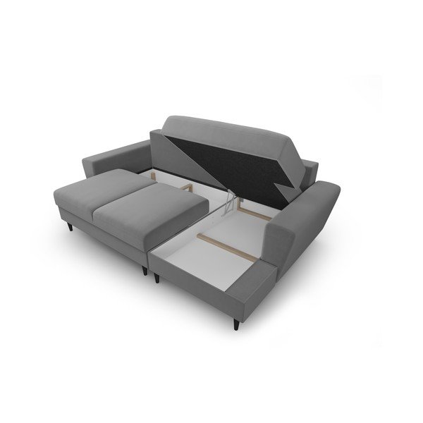 Svijetlo siva baršunasti sklopiva/s prostorom za odlaganje kutna garnitura (s desnim kutom/s ležaljkom) Kyoto – Cosmopolitan Design-image-3