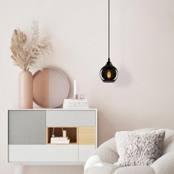Crna viseća svjetiljka sa staklenim sjenilom ø 15 cm Smoked – Opviq lights-image-1